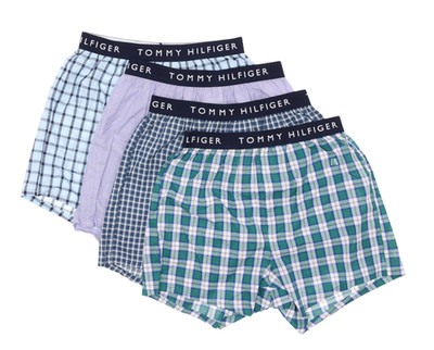 Tommy Hilfiger L17741 Mens Multi Plaid 4-Pack Cotton Woven Boxer Shorts Size S