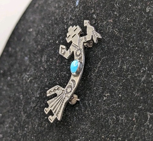 Vtg Navajo Sterling With Turquoise Native American Dancer Arrow Brooch Unmarked - Picture 3 of 6