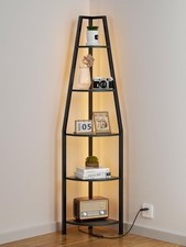 5 Tier Corner Shelf with LED Light, 67.2” Tall Standing Shelf for Black Oak