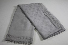 Auth Louis Vuitton Scarf Shawl Stole 65  Silk 35 Wool Gray Used