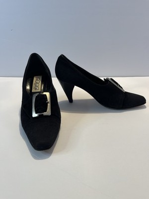 Nilo Black Leather Buckle Pointed Toe Cone Heel Pumps Women Size 6.5 B