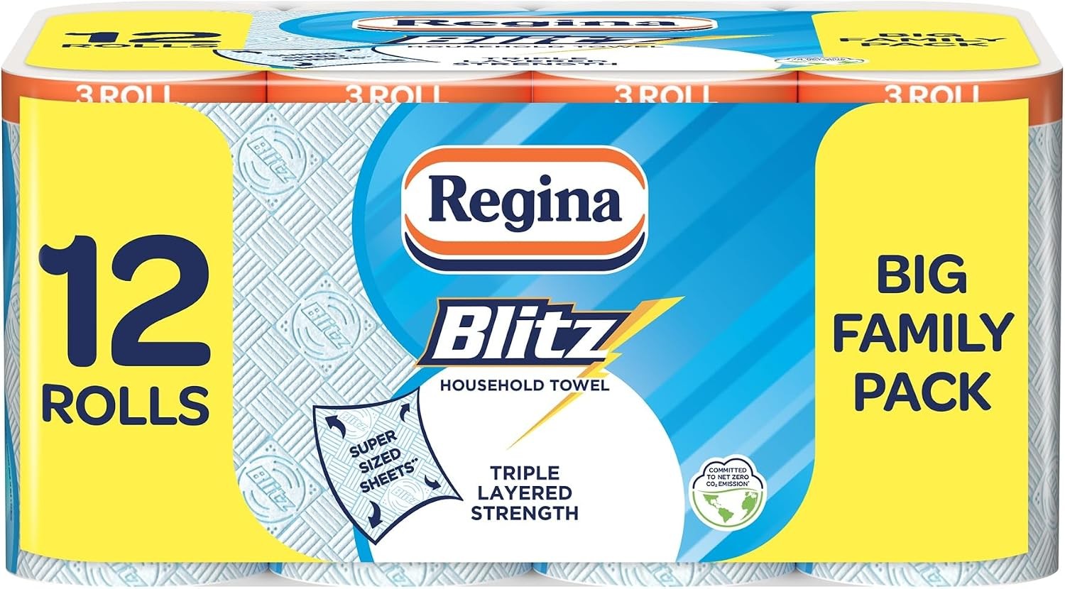 Global Fulfillment Limited (Forever Cosmetics) Regina Blitz 3-Ply Mega-Absorbent Kitchen Paper Towels - Jumbo Rolls, Pack Of 4 | Wowcher - Image 2