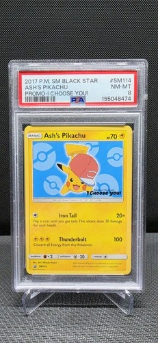 2017 Pokemon S&M Black Star Promo ASH'S PIKACHU I Choose You! Card SM114 PSA 8