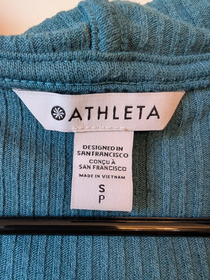 Suéter Athleta Mujer Pequeño Verde Azul Con Capucha Bolsillos Frontales Abiertos Informal Elastizado Foto 3 de 4