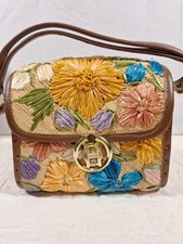 70s Woven Straw Handbag Raffia Floral 3D Flowers Tote Philippines Summer Bag
