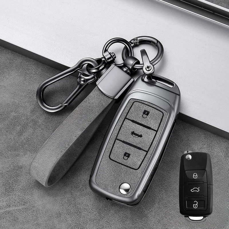 Zinc Alloy Leather Car Key Case Cover For VW Tiguan Golf MK5 MK6 Skoda Passat - Image 3 of 4
