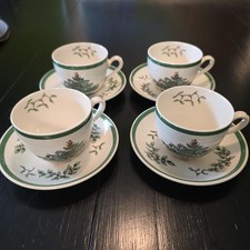 VTG Spode Christmas Tree Coffee Tea Cups and Saucers Set of 4 Made in England