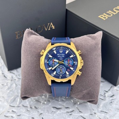 Bulova Marine Star 97B168 Chronograph Blue Dial Rubber Strap Men's Quartz Watch