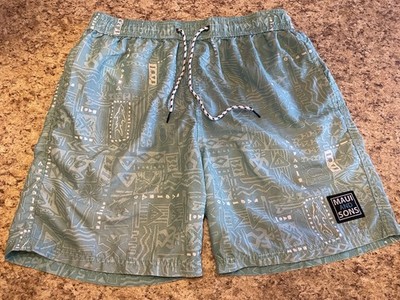 Maui And Sons Green Fish Print Swim Trunks Board Shorts Size Medium