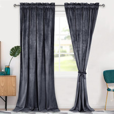 Velvet Blackout Curtains 108 Inches 2 Panels 52W X 108L Dark Grey