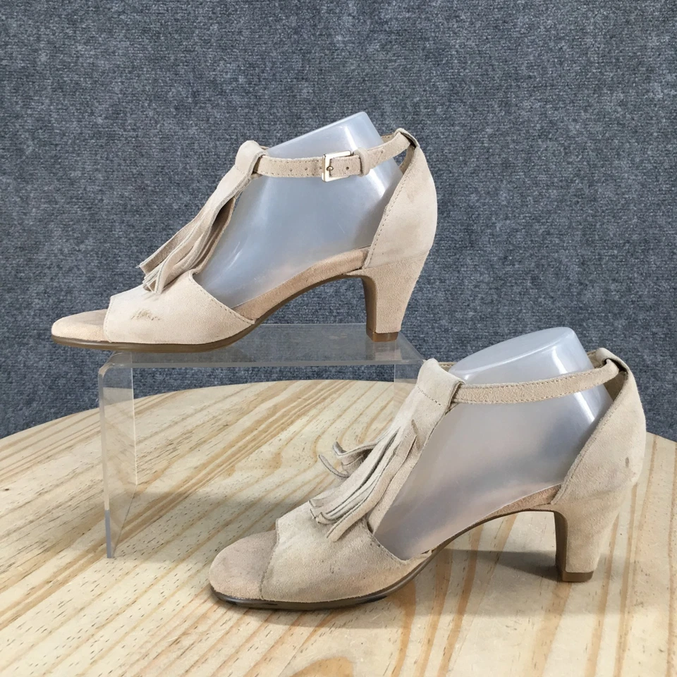 Sandália Aerossoles Feminina 6M Bege Wingback Franja Peep Toe Tira no Tornozelo Salto Camurça - Imagem 2 de 4