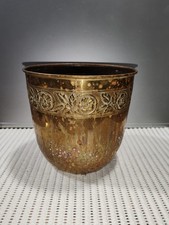Ancien cache-pot en laiton doré année 30 Décor Floral A Saisir 
