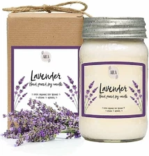 Aira Soy Candles - Organic, in Mason Jar w/  Essential Oils Lavender 8 and 16 Oz