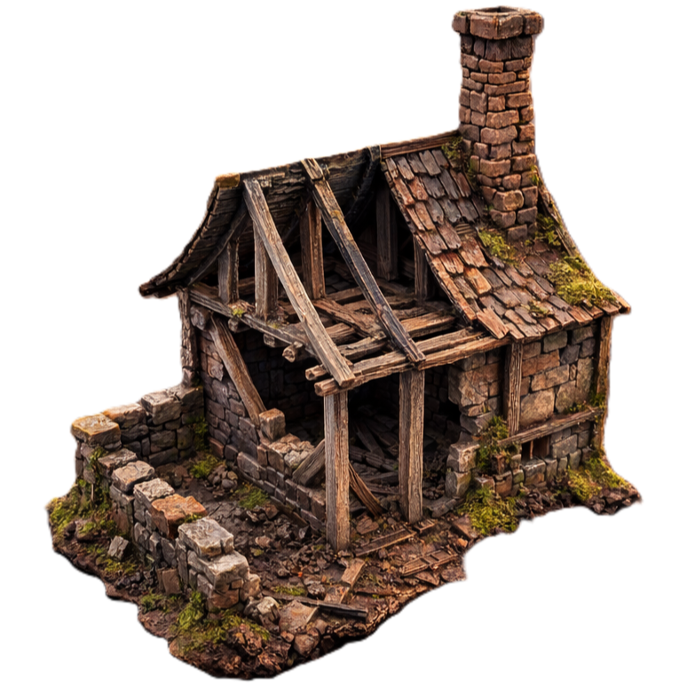 Medieval Ruined Cottage 28-32mm Terrain RPG Skirmish - Wargaming Fantasy Terrain