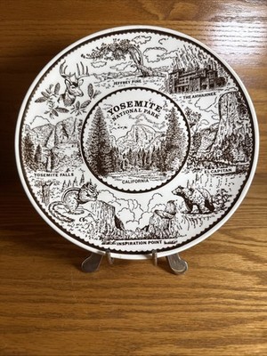 VTG Brown YOSEMITE NATIONAL PARK CA SOUVENIR 10'' PLATE VERNON WARE STYLE - ENCO