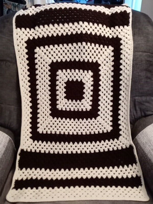 Crocheted Lap Blanket 24'' X 48'' Brown/White Handmade