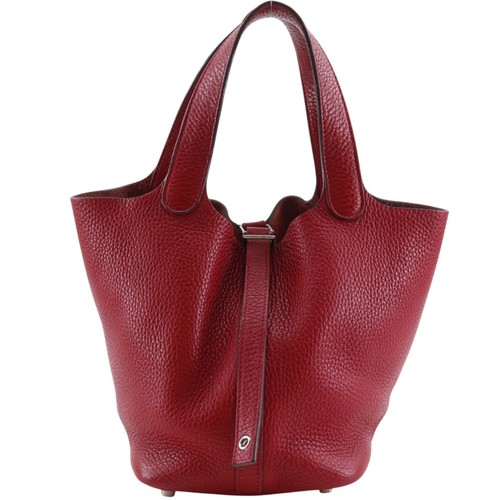 HERMES Picotin Lock18 PM Handbag Red/Silver Hardware Taurillon Clemence Women