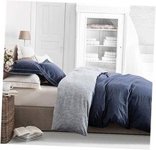 Duvet Cover Queen Size, 600 Thread Count Cotton Queen 90"x90" Navy-blue Leaves