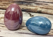 Metallic Easter Eggs Spring Decor Set of 2 Blue Pink 6" Large Ceramic