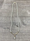 10K Yellow Gold White Pearl Diamond Accent Chevron Pendant Necklace 18" 15.85g