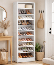 Shoe Storage Cabinet 10 Tier Adjustable Shelves Space Saving Shoe Rack White