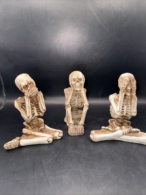 Skeleton Collectible  Figurine Set of 3  No Evil Skull   -  Hear - See - Speak