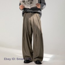 Pleated Drape Casual Trousers Men Autumn Loose Straight-leg Pants Retro Outwear