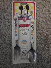  New Vintage Disney Toddler Child Silverware Mickey Mouse Spoon & Fork Set