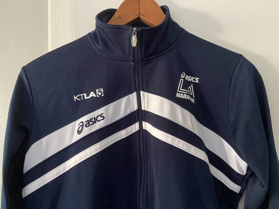 亚瑟士洛杉矶马拉松蓝色全拉链田径夹克女式小号 KTLA5 — 第 2/4 张图片