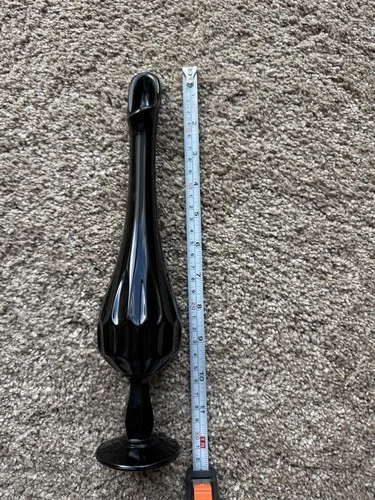 Fenton Black Glass Swung Vase Single Bud vase 12.25” Thumbprint Vintage MCM