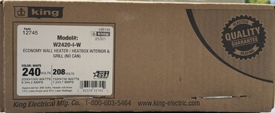 King Electric W2420-W 2000/1000W 240V Wall Heater, White