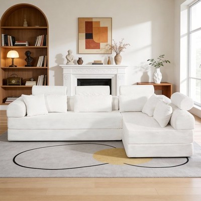 Modern L-Shaped Convertible Compressed Sectional Sofa Modular Couch with Chaise