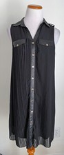 Love 21 Black Pleated Sleeveless Dress, Button Up, Collared, Fully Lined, Small