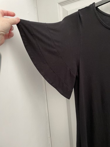 The White Company Black Viscose Jersey Short Fluted Sleeve Midi Dress Sz 10 Mint - Picture 3 of 5