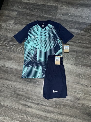 Nike Dri Fit T Shirt Shorts Tracksuit Set - Navy / Turquoise (Mens Large)