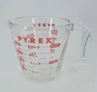 VINTAGE 2 CUP PYREX MEASURING  L-Handle RED Very Good Condition Standard/Metric