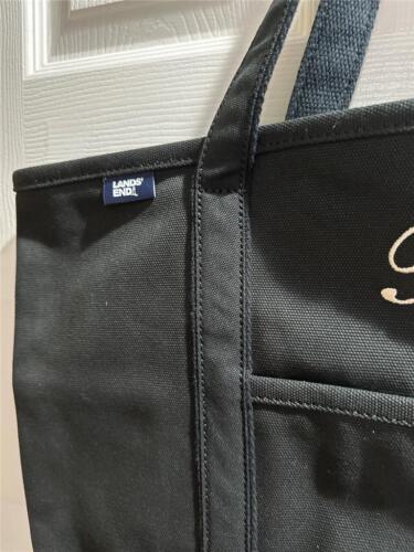 Borsa Lands End grande aperta in tela nera "R" manico regolare NUOVA - Foto 3 di 5