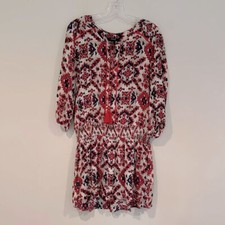 Forever 21 Aztec Boho Mini Dress Women's Medium Red Cream Geometric Tassels