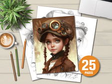 Adult Coloring 4 Books Bundle Steampunk Girls...
