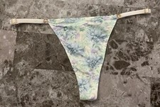 NWT VICTORIA'S SECRET FLORAL BLUE SMOOTH GOLD ADJUSTABLE STRAP THONG PANTIES