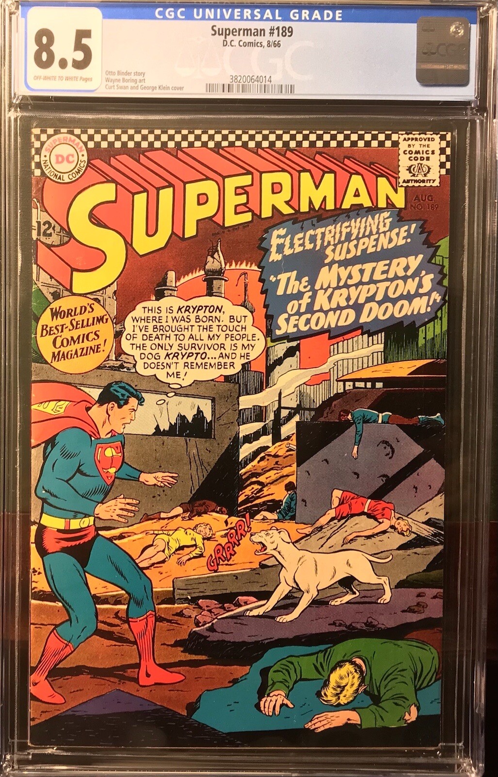 Superman #189 CGC 8.5 1966 DC Comic Ow To White Pages