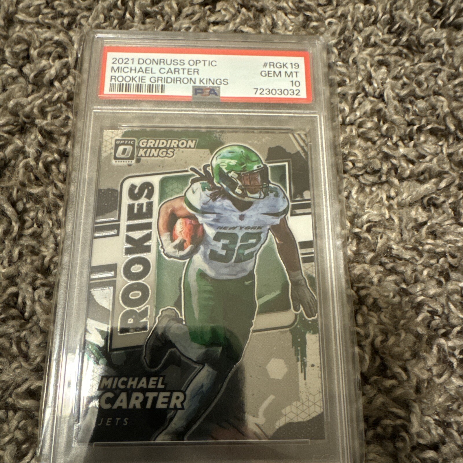 2021 Donruss Optic Michael Carter Rookie Gridiron Kings Gold Prizm #10/10 PSA 10
