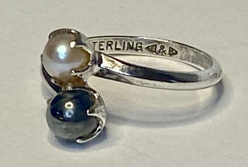 Antique Art Deco Clark & Coombs Sterling Silver Pearl & Onyx Claw Ring Size 4.5 - Picture 5 of 14