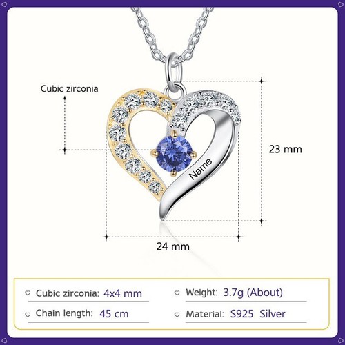 Custom 1-5 Name Birthstone Heart Pendant Necklace Gift Jewelry Engraved Silver - Picture 4 of 12
