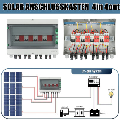 Solar Anschlusskasten Photovoltaik DC 4 Strings Überspannungsschutz Solarpanel