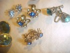 Vintage Shades of Blue Rhinestone Earrings Screw Back and Posts 7 Pair Rare — photo 3