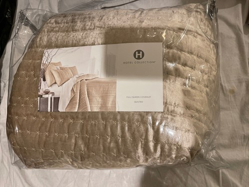 Hotel Collection Velvet KING Quilted Coverlet +(2) KING Shams- Champagne - Picture 2 of 9