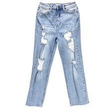 Cello High Rise Distressed Straight Stretch Denim Pants Jeans Womens 7 28 27x28