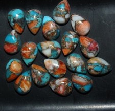 Spiny Oyster Copper Turquoise 10x7mm Cabochon Pear Loose Gemstone