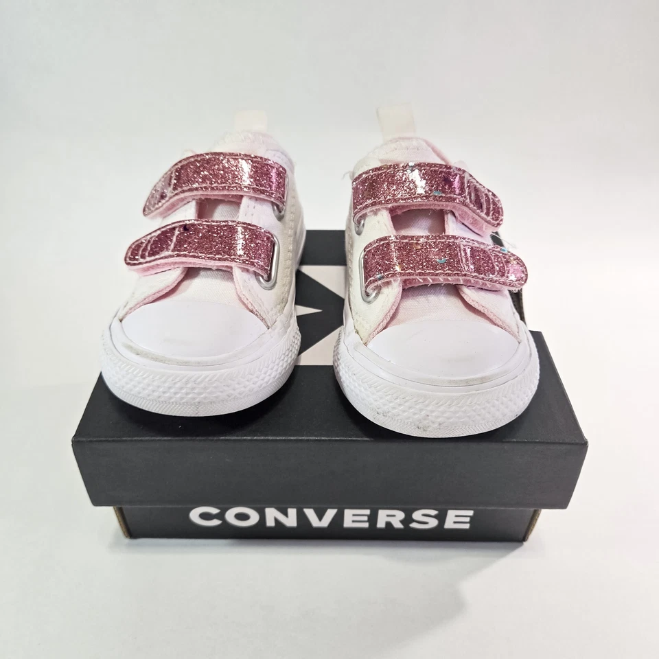 Zapatos Converse blancos/rosa amanecer/blancos para niñas pequeñas. Talla 3 Foto 2 de 4